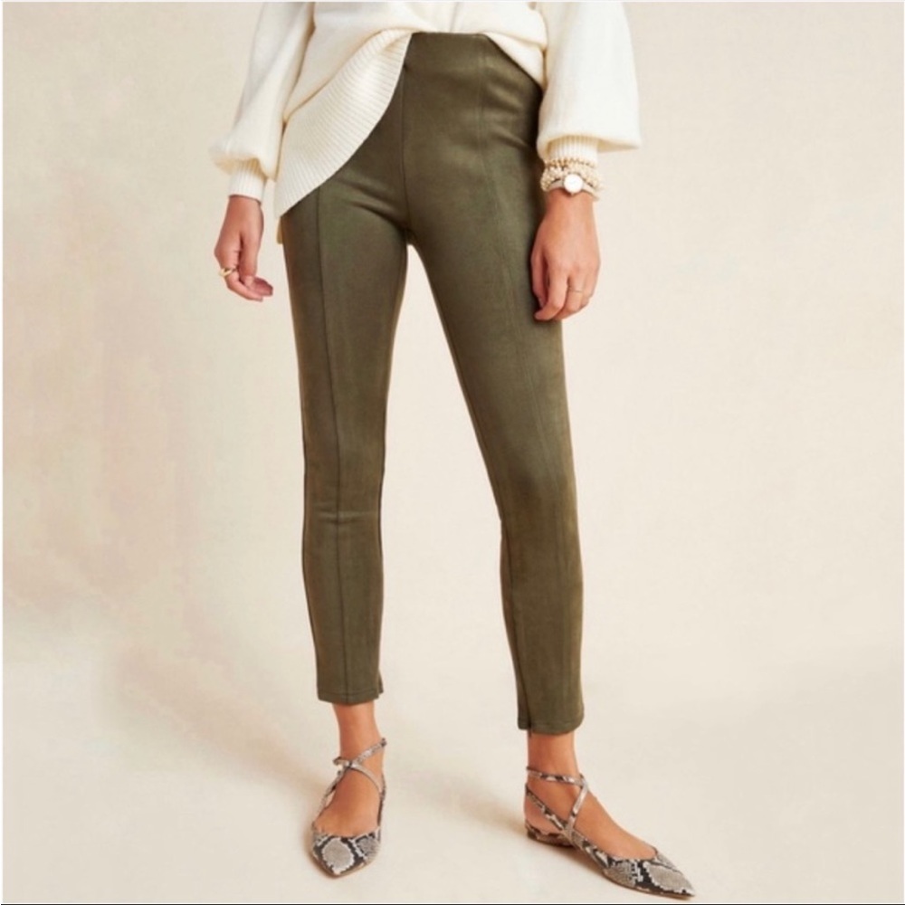 ANTHROPOLOGIE || Green Faux Suede Skinny Pants